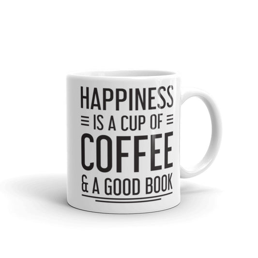 Happiness is a Cup of Coffee & A Good Book - White glossy mug