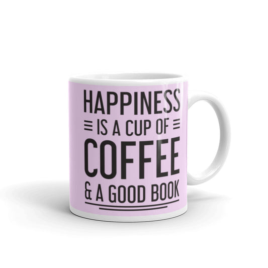 Happiness is a Cup of Coffee & A Good Book (Lilac)  - White glossy mug