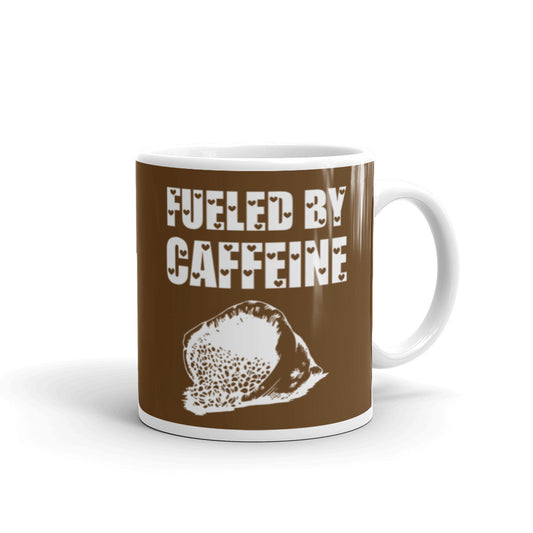 Fueled By Caffeine (Brown) White glossy mug