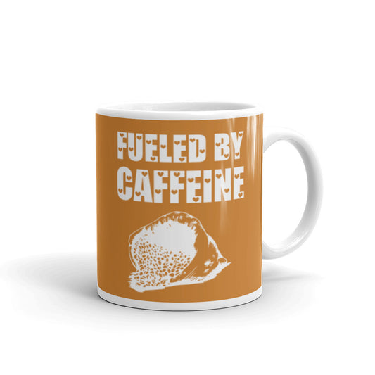 Fueled By Caffeine (Bronze) White glossy mug