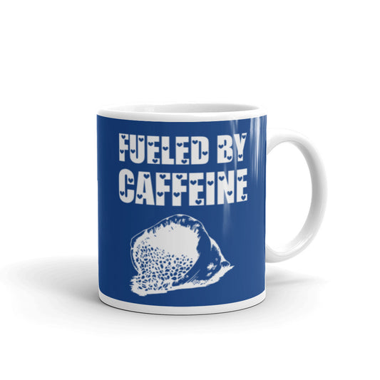 Fueled by Caffeine (Navy) White glossy mug