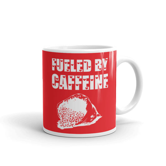 Fueled by Caffeine (Red) White glossy mug