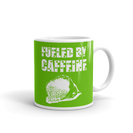 Fueled by Caffeine (Green) White glossy mug