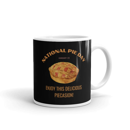 National Pie Day (Black) White glossy mug