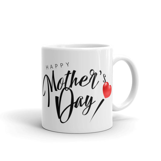 Happy Mothers Day with Red Heart - White glossy mug