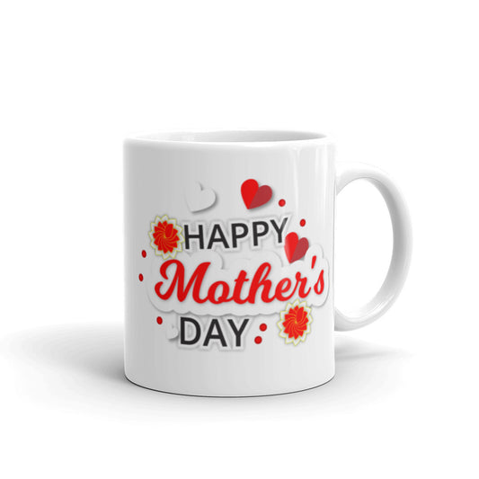 Happy Mothers Day with Red & White Hearts - White glossy mug
