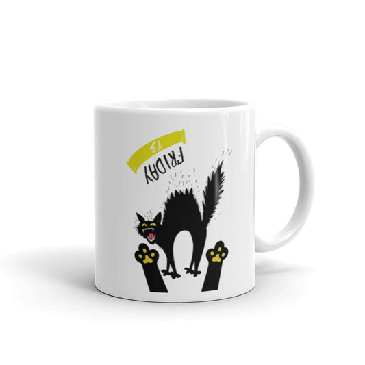 Friday the 13th - Scared Cat - White glossy mug