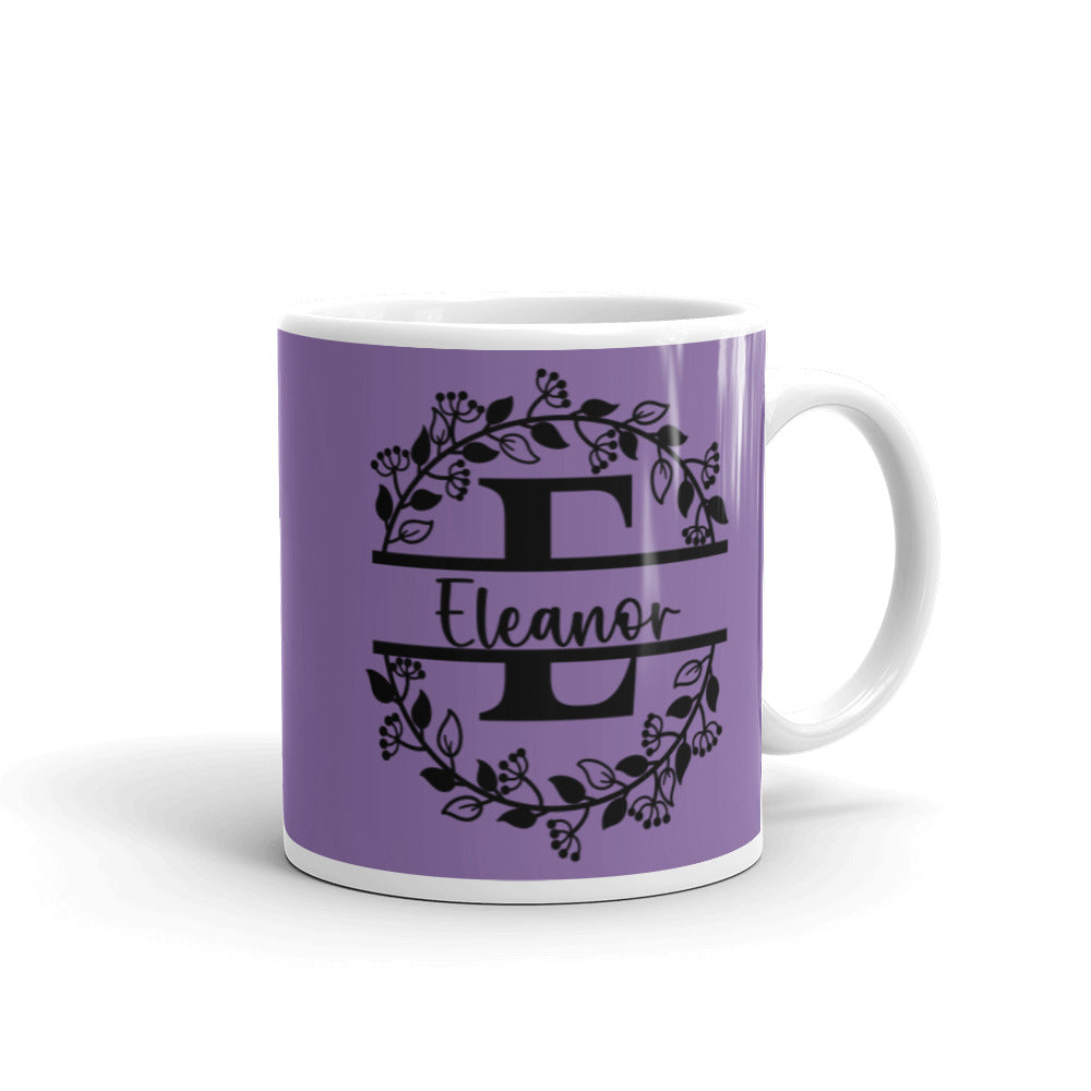 Eleanor - Purple & Black Personalized on White glossy mug