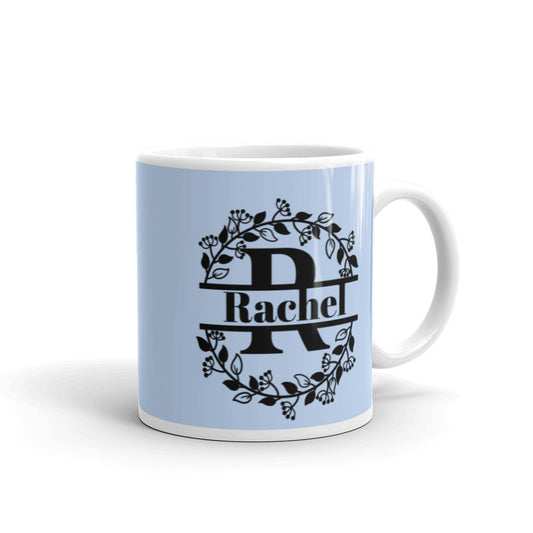 Rachel -  Blue & Black Personalised on White glossy mug