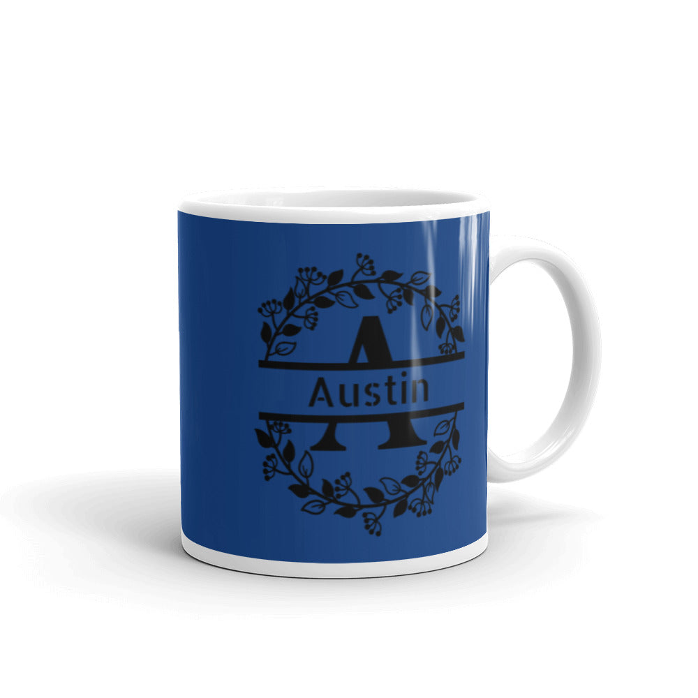 Austin - Blue & Black personalised on White glossy mug