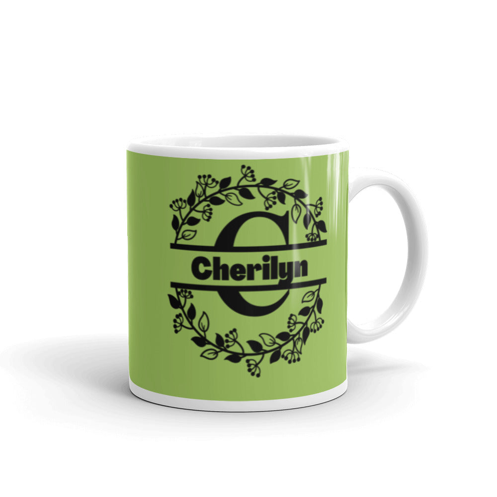 Cherilyn - Green & Black Personalised on White glossy mug