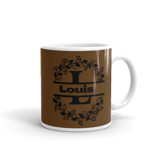 Louis - Brown & Black Personalised on White glossy mug