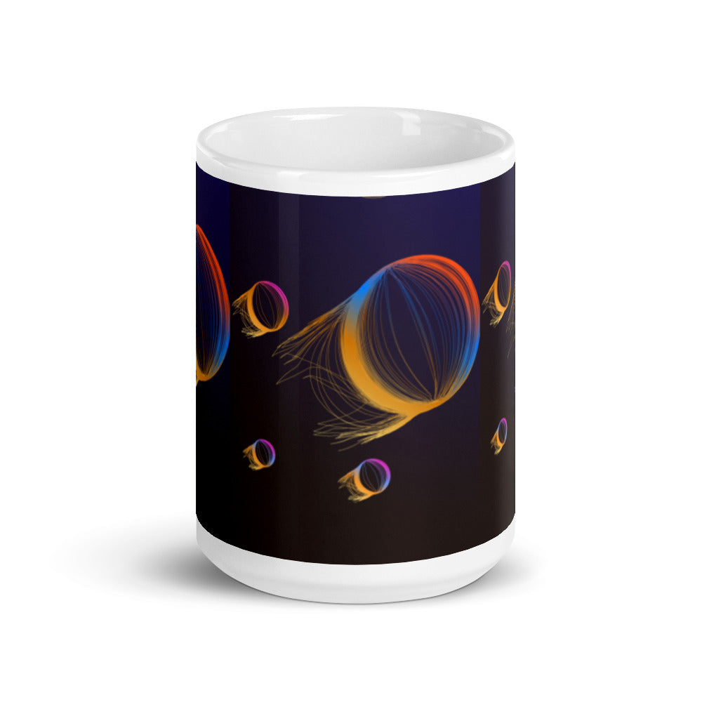 Planets with Comet Tails in Luminant Colours - White glossy mug - Science Fiction Day