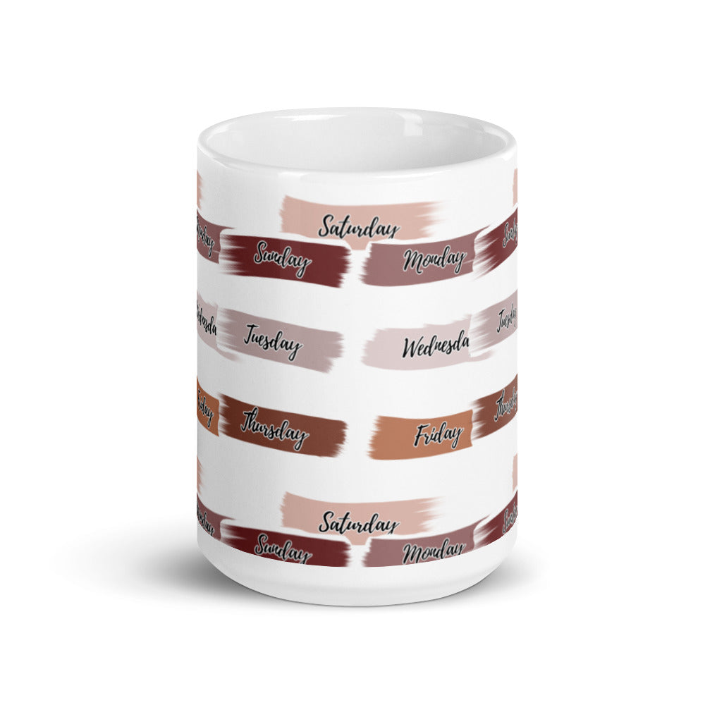 Days of the Week Stickers in Brush Strokes - White glossy mug - National Sticker Day