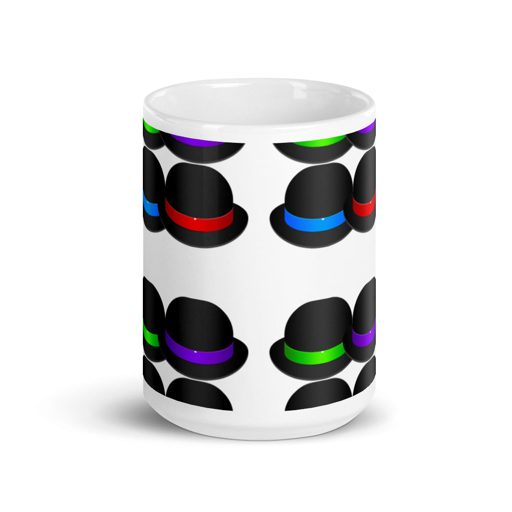 Black Bowler hats - White glossy mug - National Hat Day