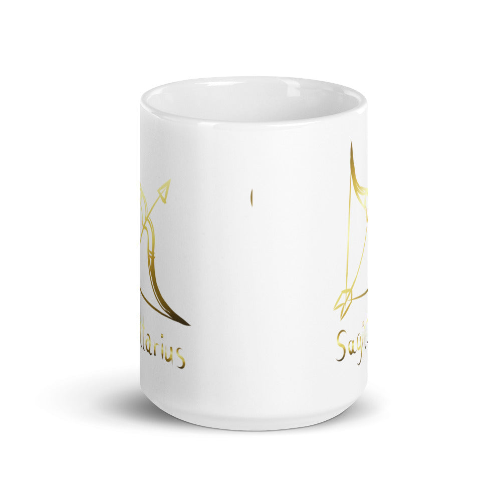 Sagittarius Zodiac Sign in White & Gold - White glossy mug