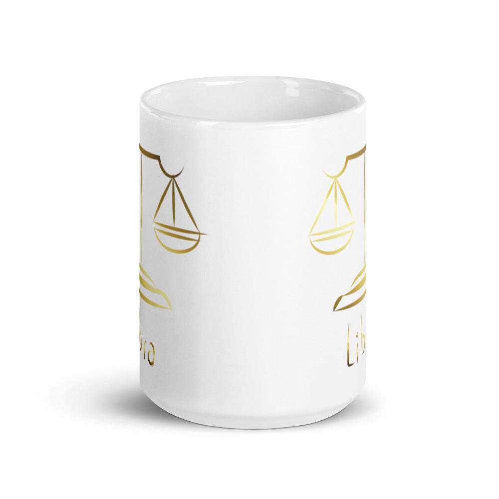 Libra Zodiac Sign in White & Gold - White glossy mug