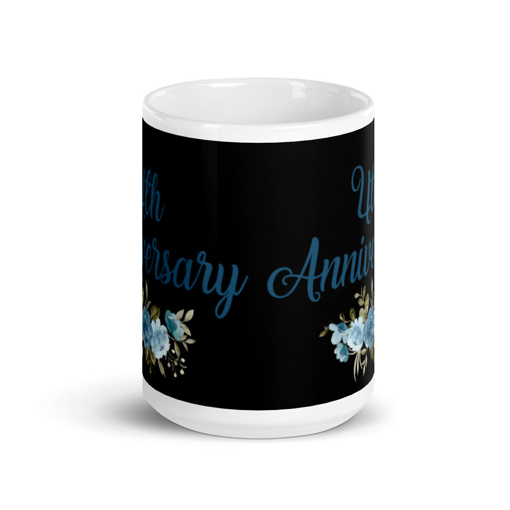 4th Anniversary in Black with Flowers - White glossy mug