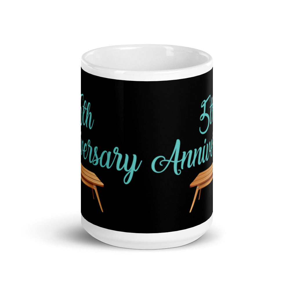 5th Anniversary in Black & Turquoise - White glossy mug