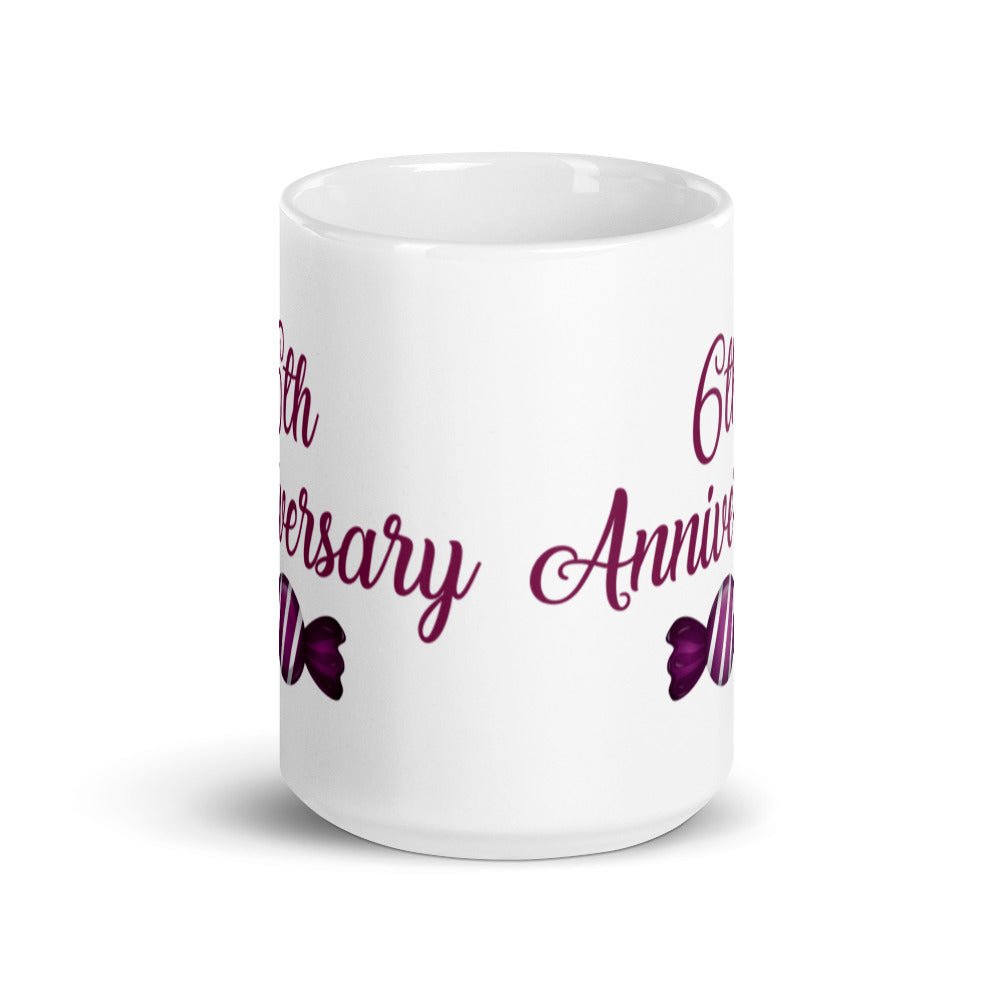 6th Anniversary in White & Purple - White glossy mug