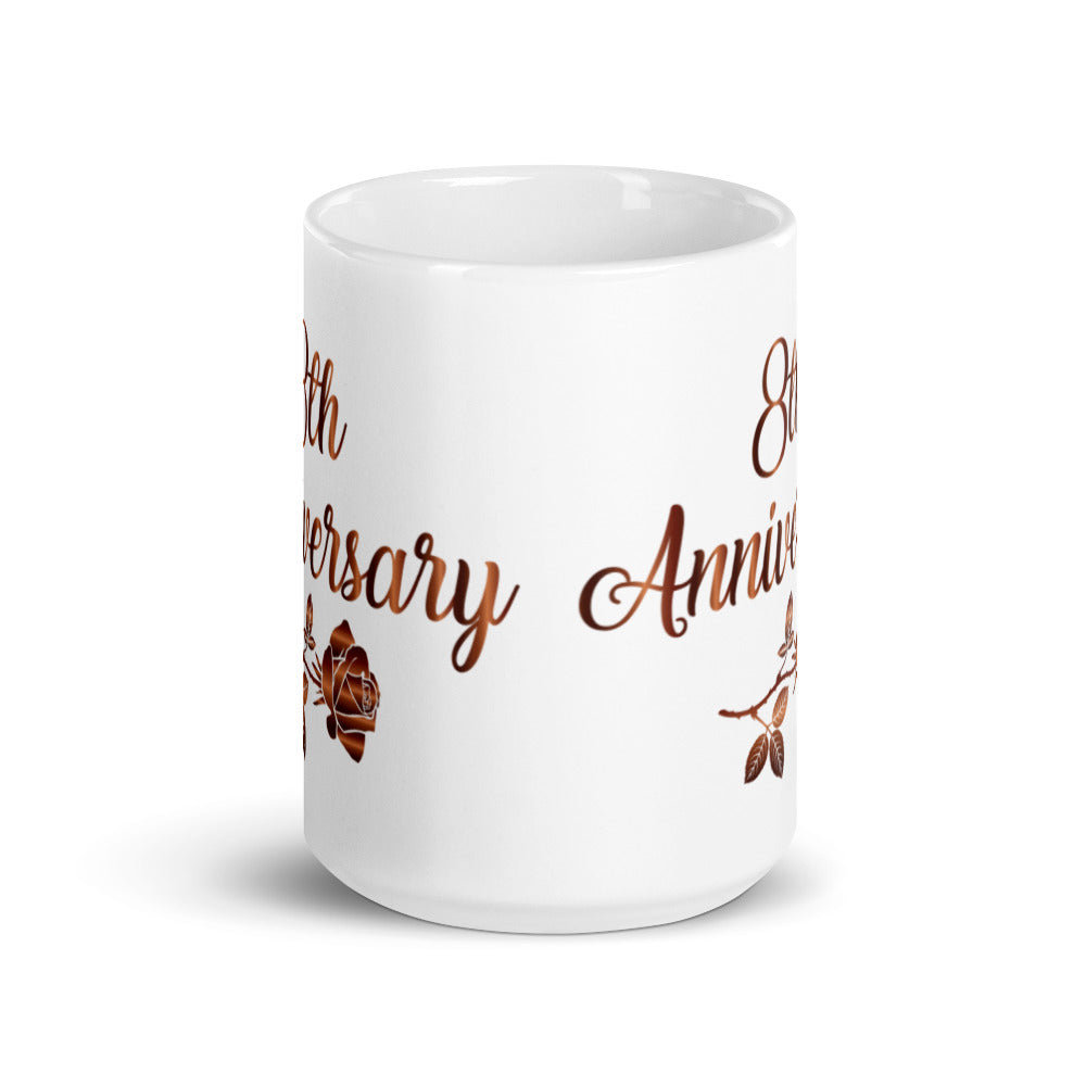 8th Anniversary in White & Bronze - White glossy mug