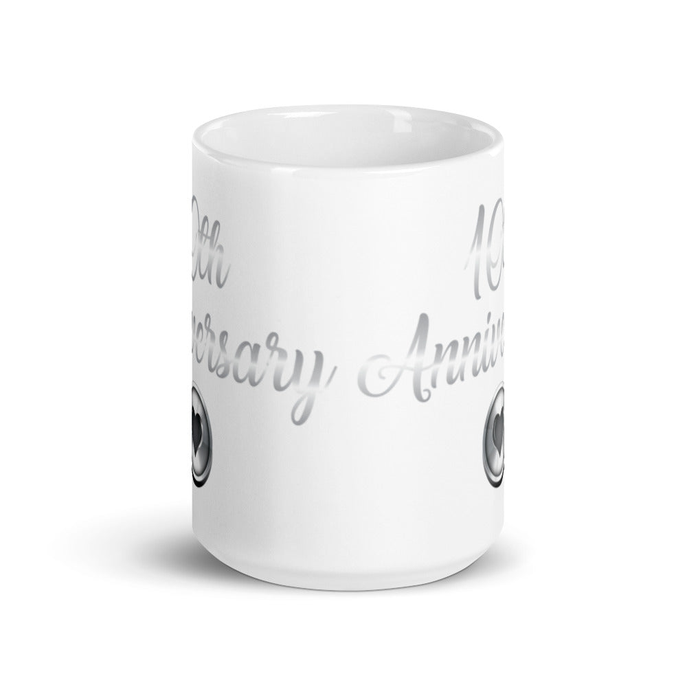 10th Anniversary in White & Silver - White glossy mug