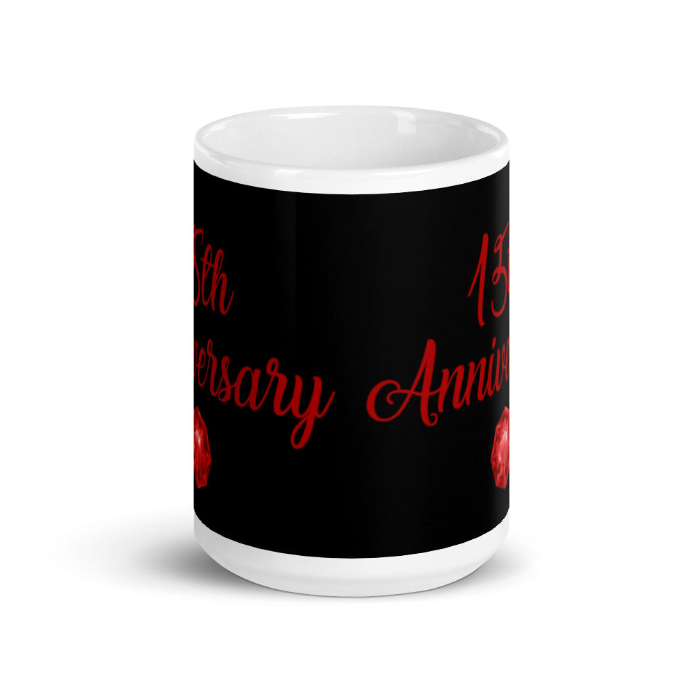 15th Anniversary in Black & Ruby - White glossy mug