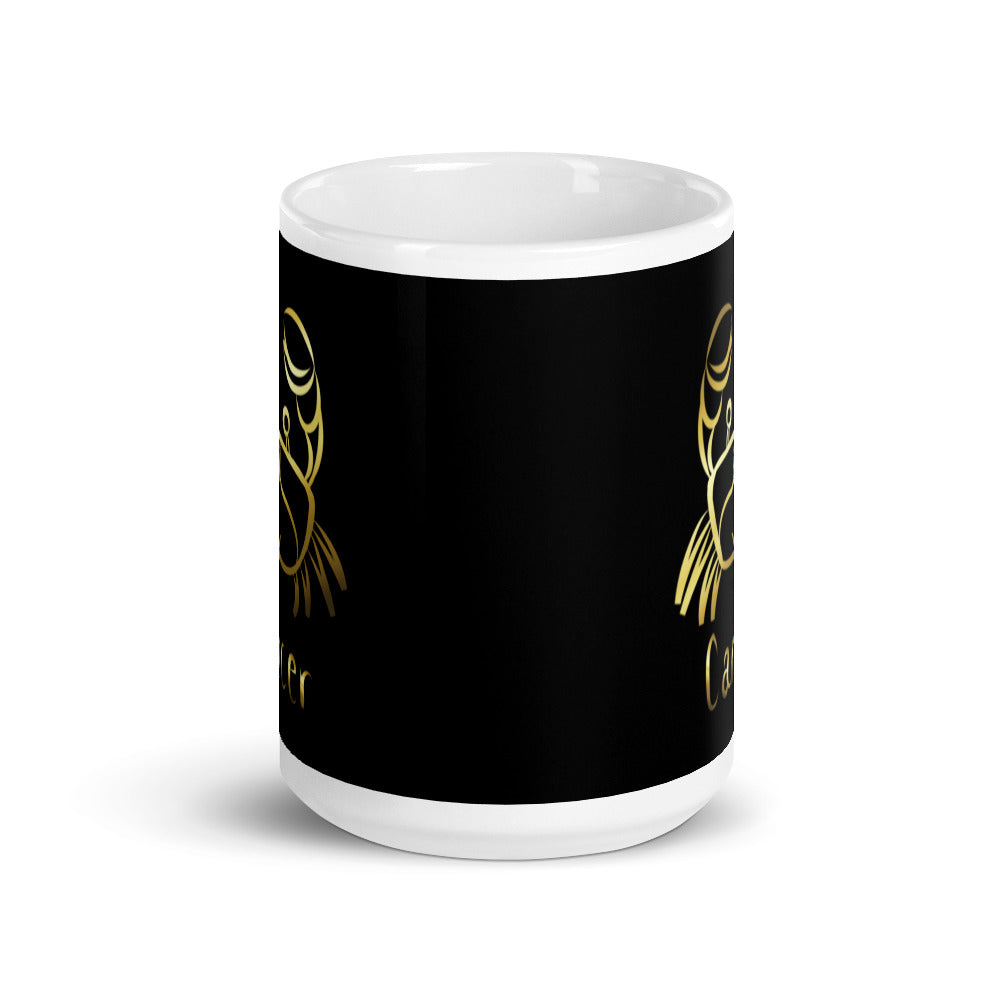 Cancer Zodiac Sign in Black & Gold - White glossy mug