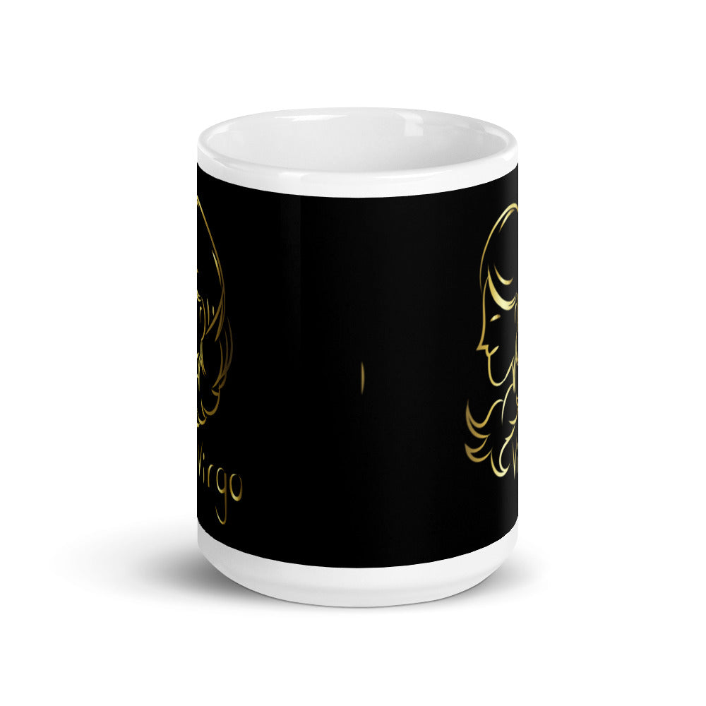 Virgo Zodiac Sign in Black & Gold - White glossy mug