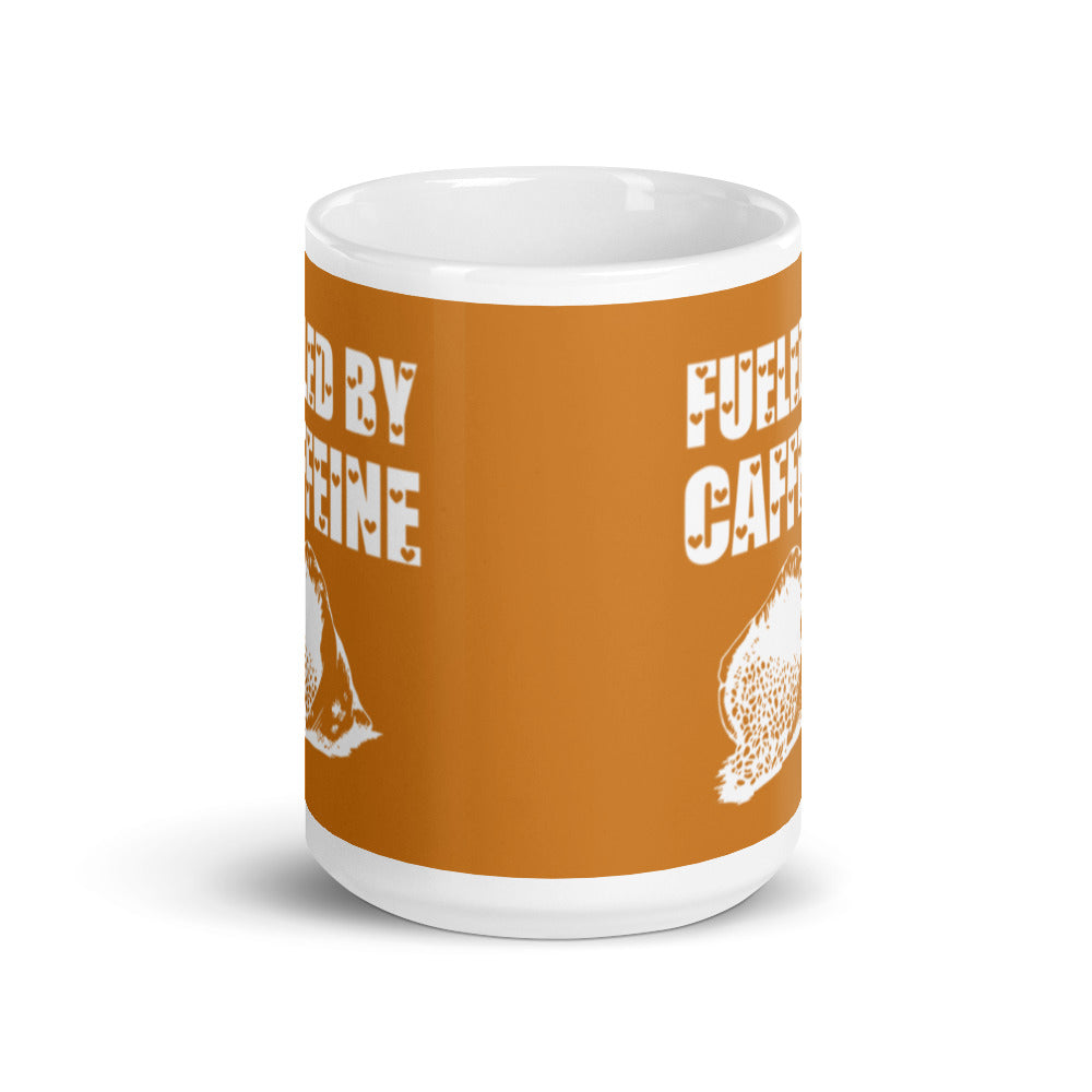 Fueled By Caffeine (Bronze) White glossy mug