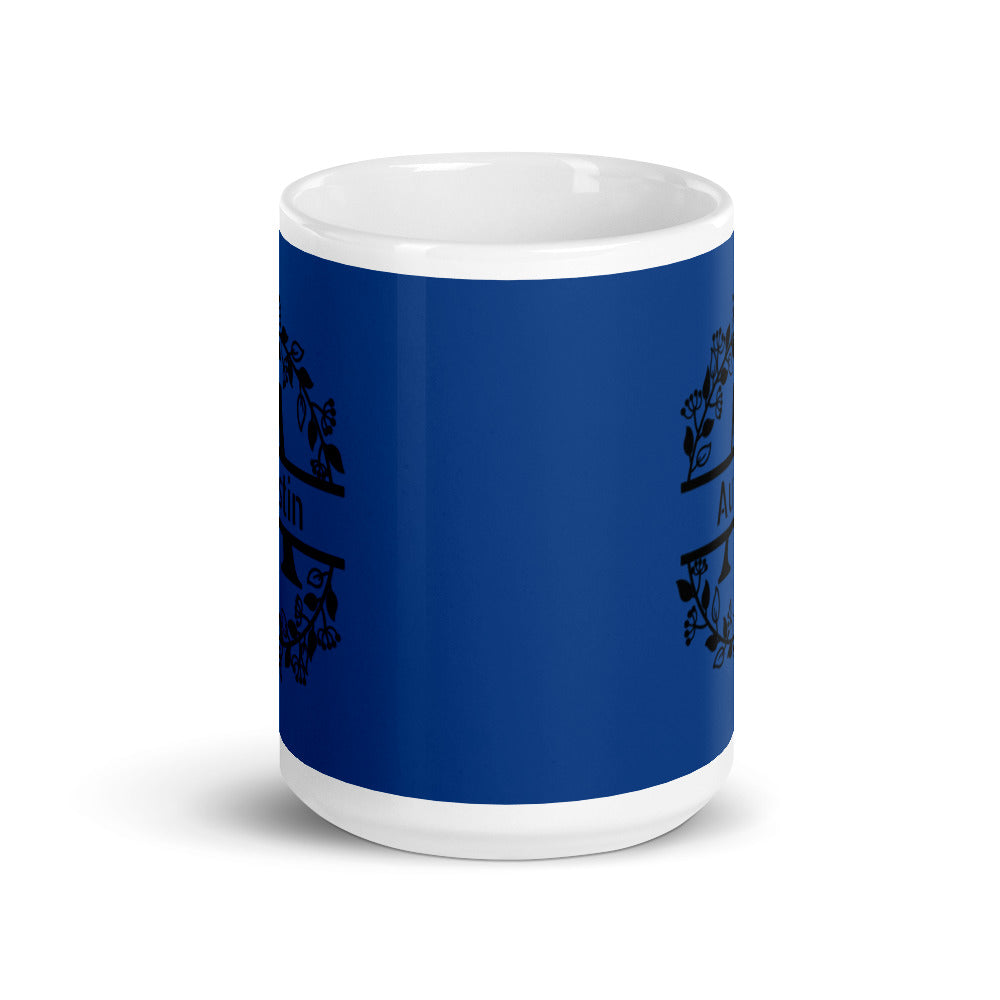 Austin - Blue & Black personalised on White glossy mug