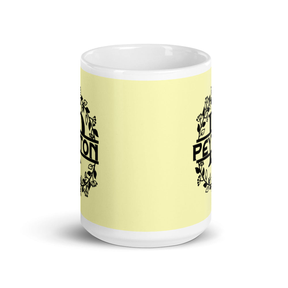 Peyton - Yellow & Black Personalised on White glossy mug