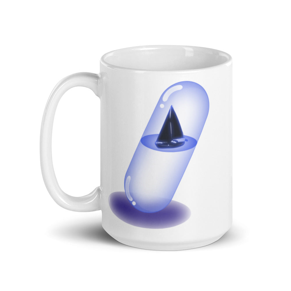 Yacht in a Purple Capsule -  White glossy mug - Science Fiction Day