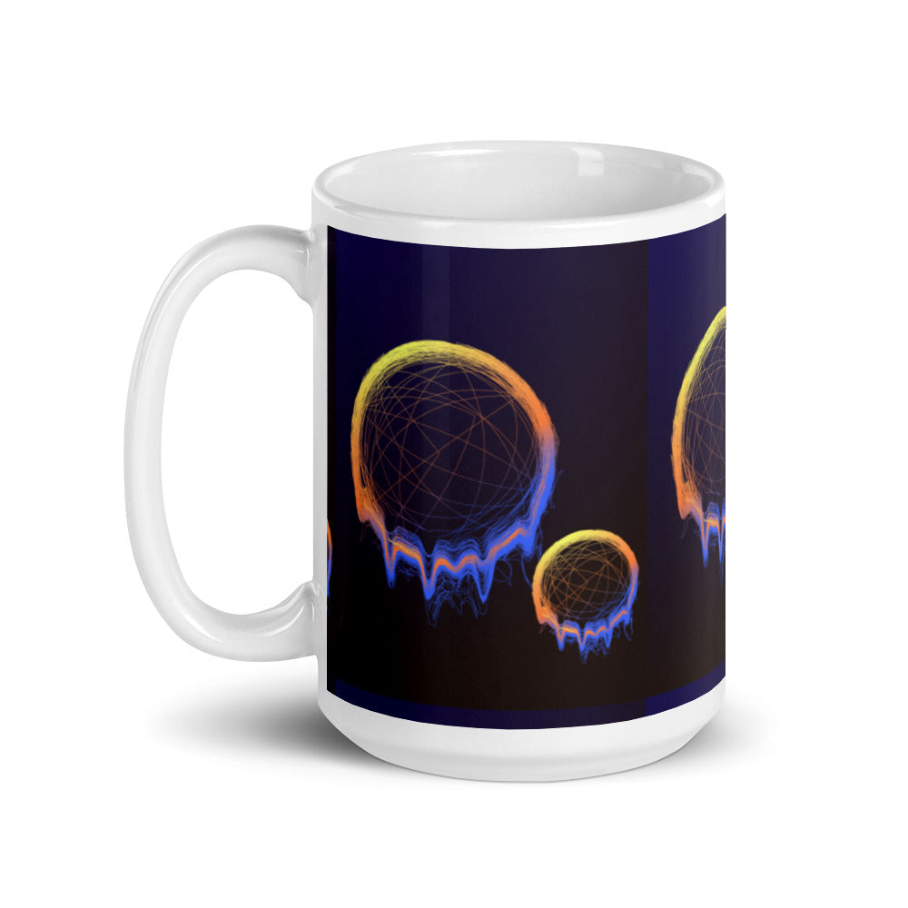 Fiery Planets in Luminant Colours - White glossy mug - Science Fiction Day