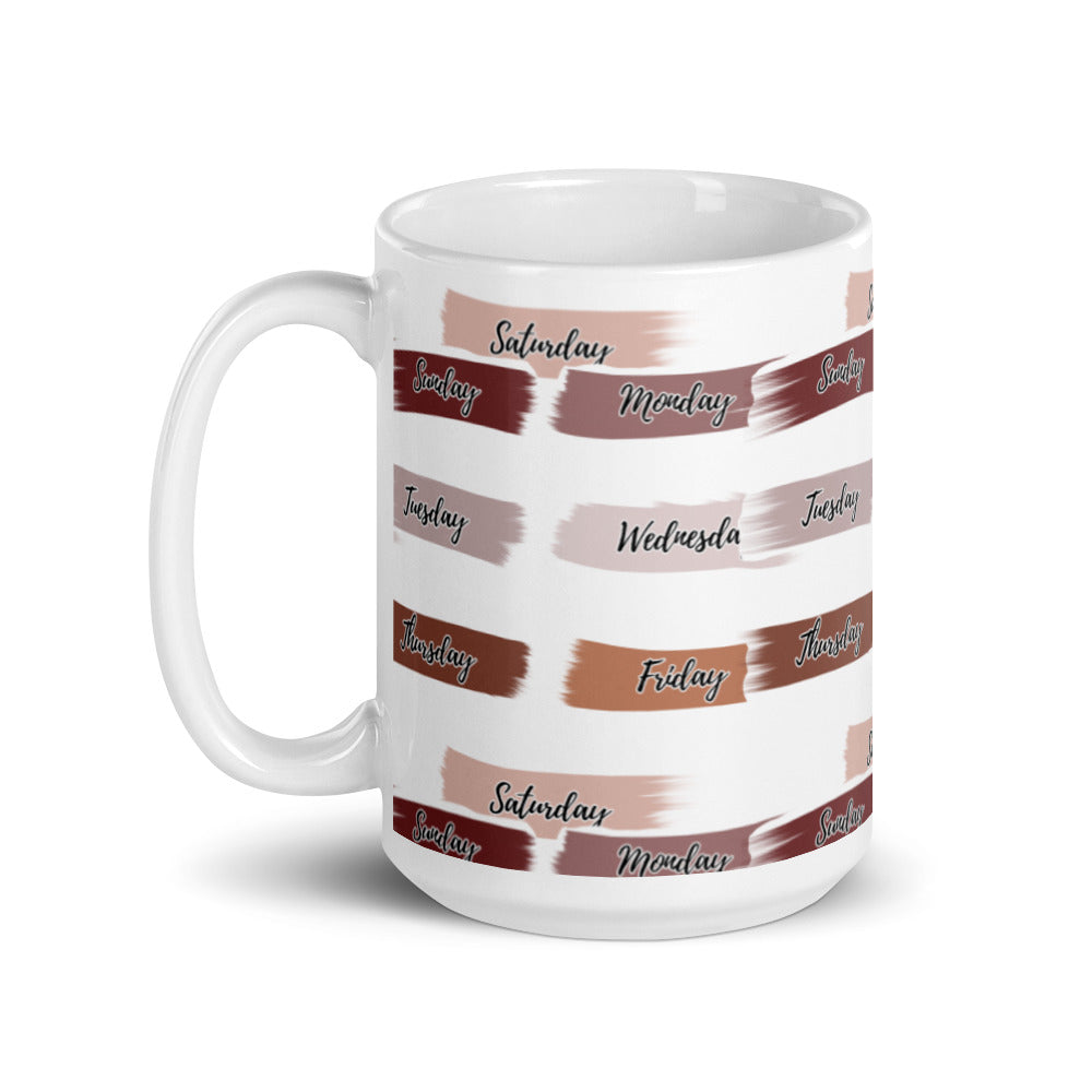 Days of the Week Stickers in Brush Strokes - White glossy mug - National Sticker Day