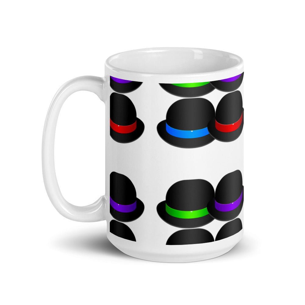 Black Bowler hats - White glossy mug - National Hat Day