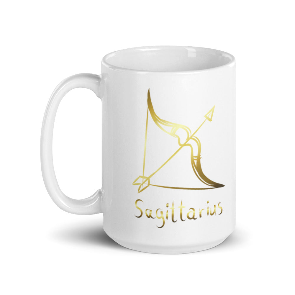 Sagittarius Zodiac Sign in White & Gold - White glossy mug