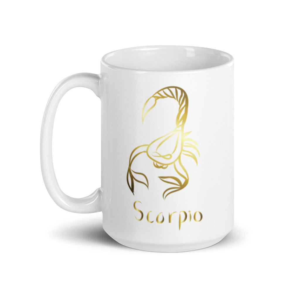 Scorpio Zodiac Sign in White & Gold - White glossy mug