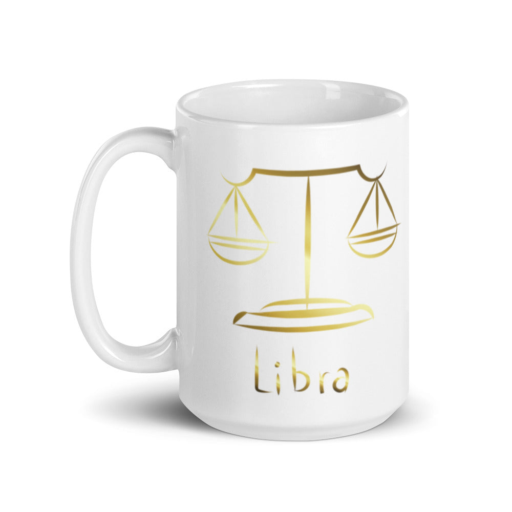 Libra Zodiac Sign in White & Gold - White glossy mug