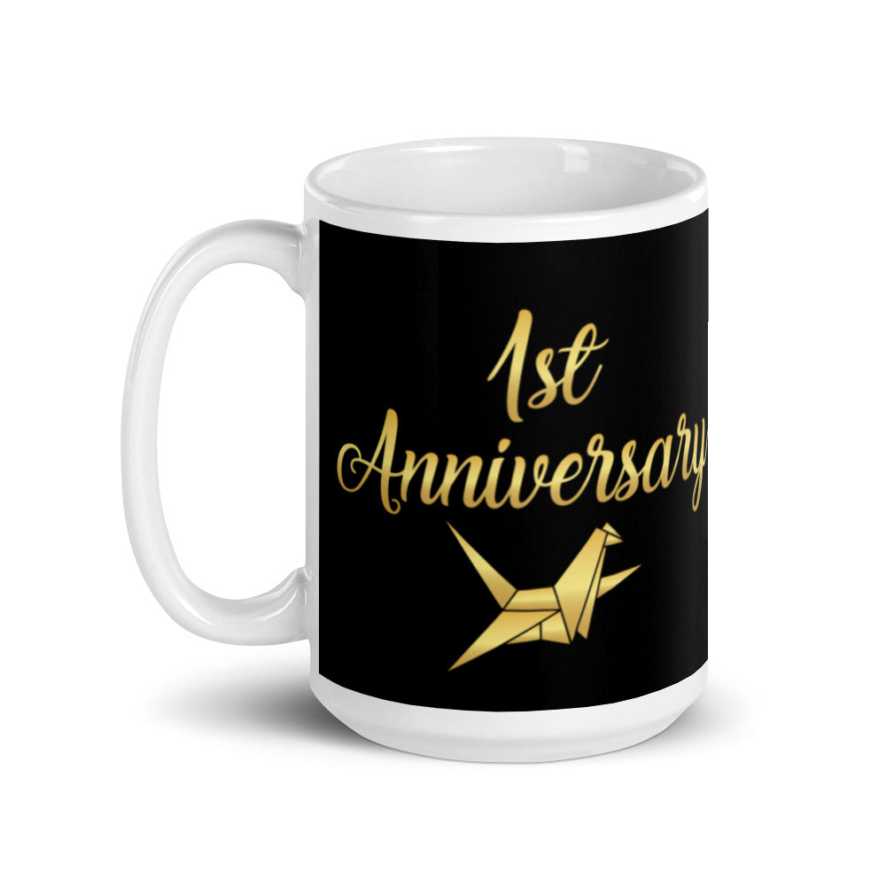 1st Anniversary in Black & Gold - White glossy mug