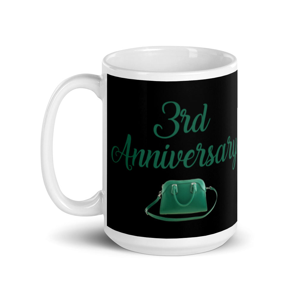 3rd Anniversary in Black & Jade - White glossy mug