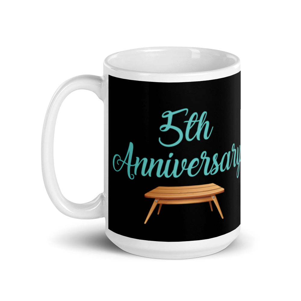 5th Anniversary in Black & Turquoise - White glossy mug