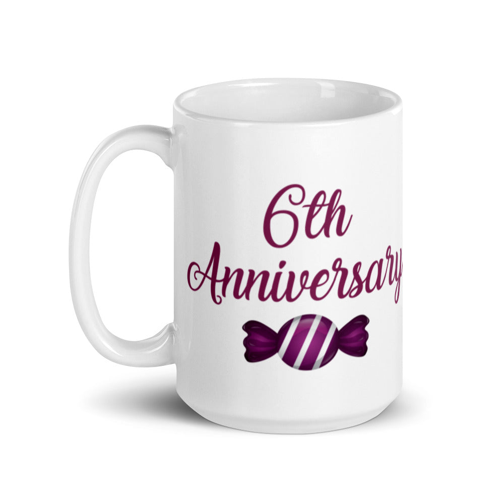 6th Anniversary in White & Purple - White glossy mug