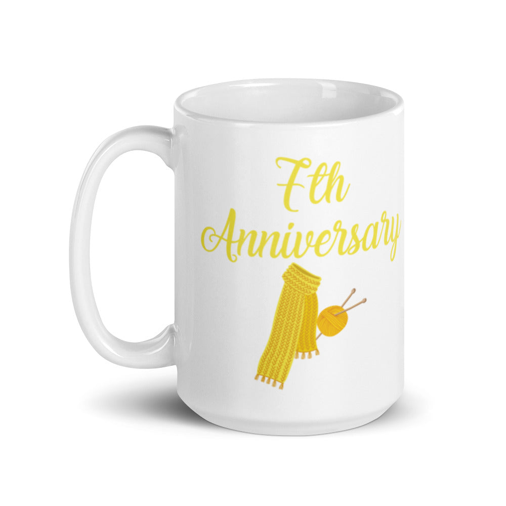 7th Anniversary in White & Yellow -  White glossy mug