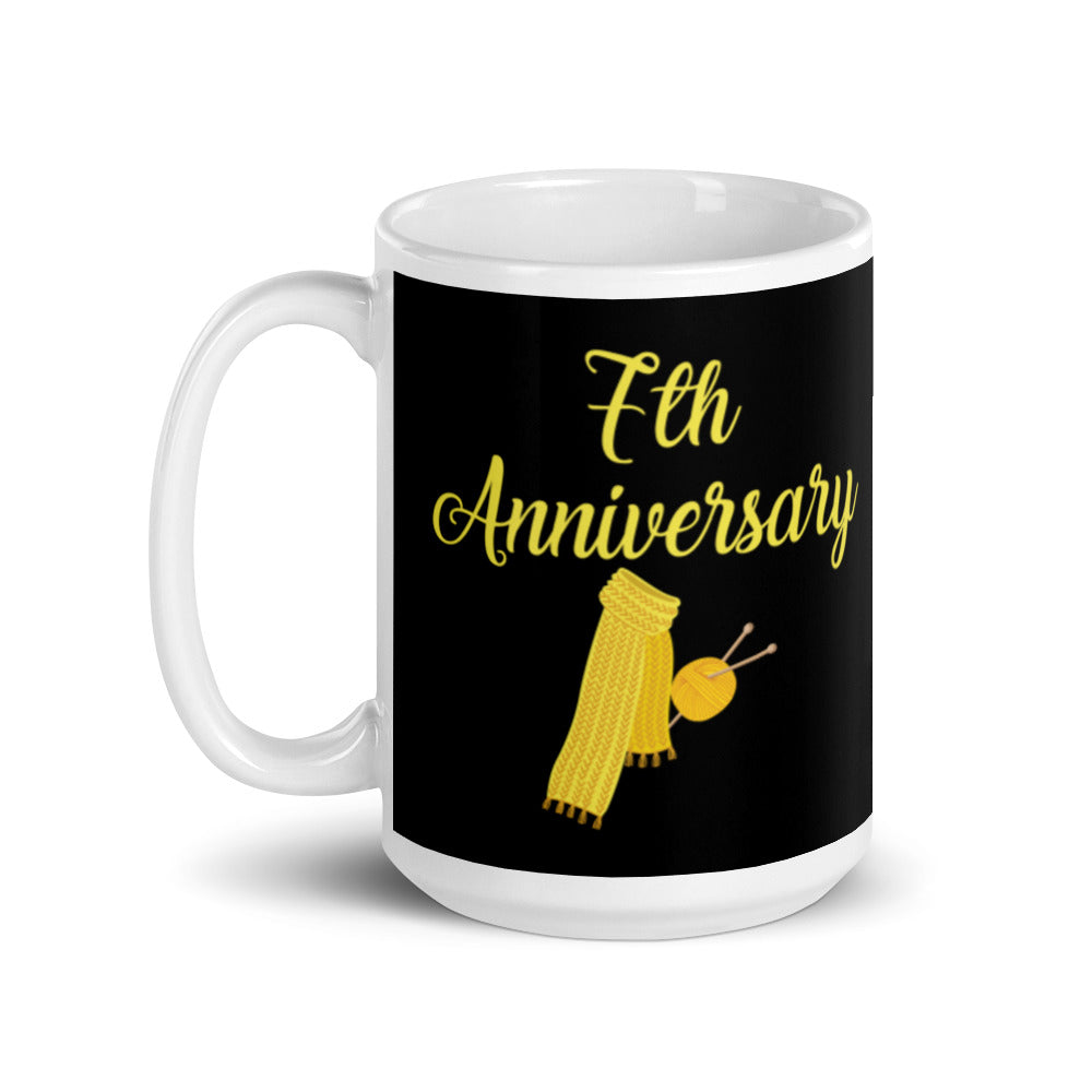 7th Anniversary in White & Yellow - White glossy mug