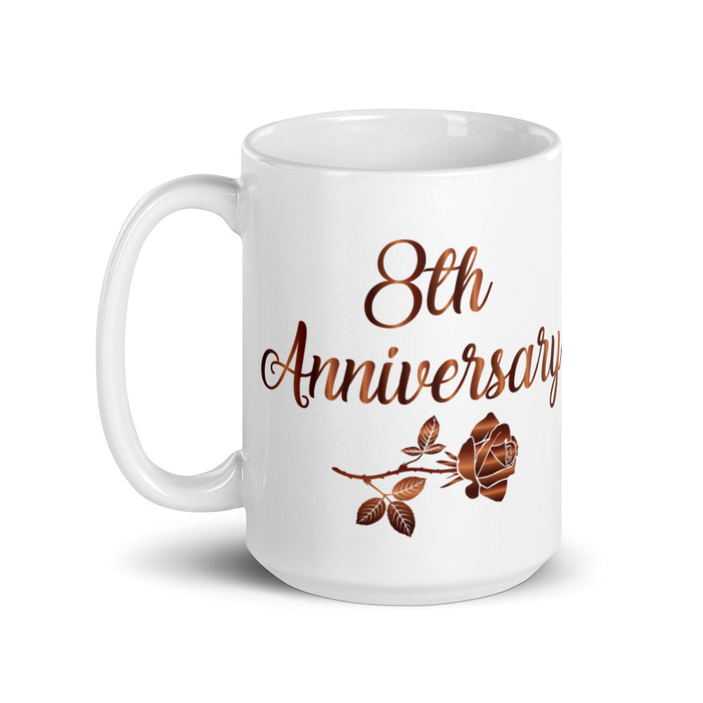 8th Anniversary in White & Bronze - White glossy mug