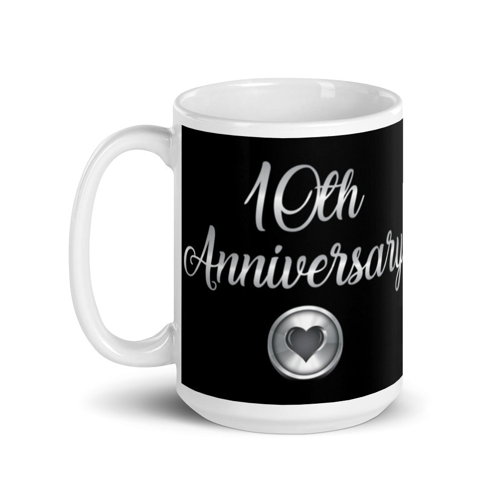 10th Anniversary in Black & Silver -  White glossy mug