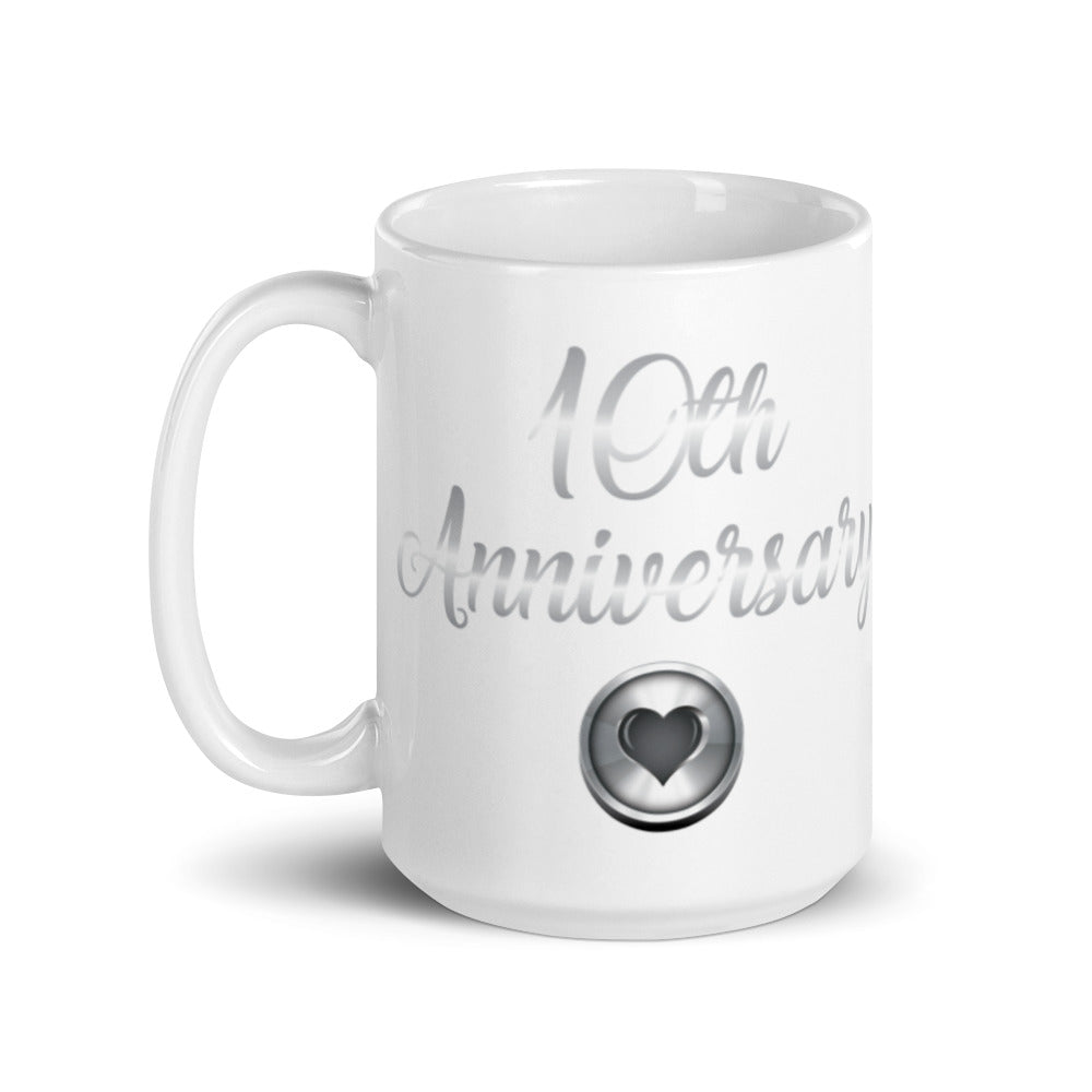 10th Anniversary in White & Silver - White glossy mug