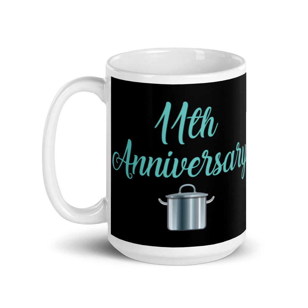 11th Anniversary in Black & Turquoise - White glossy mug