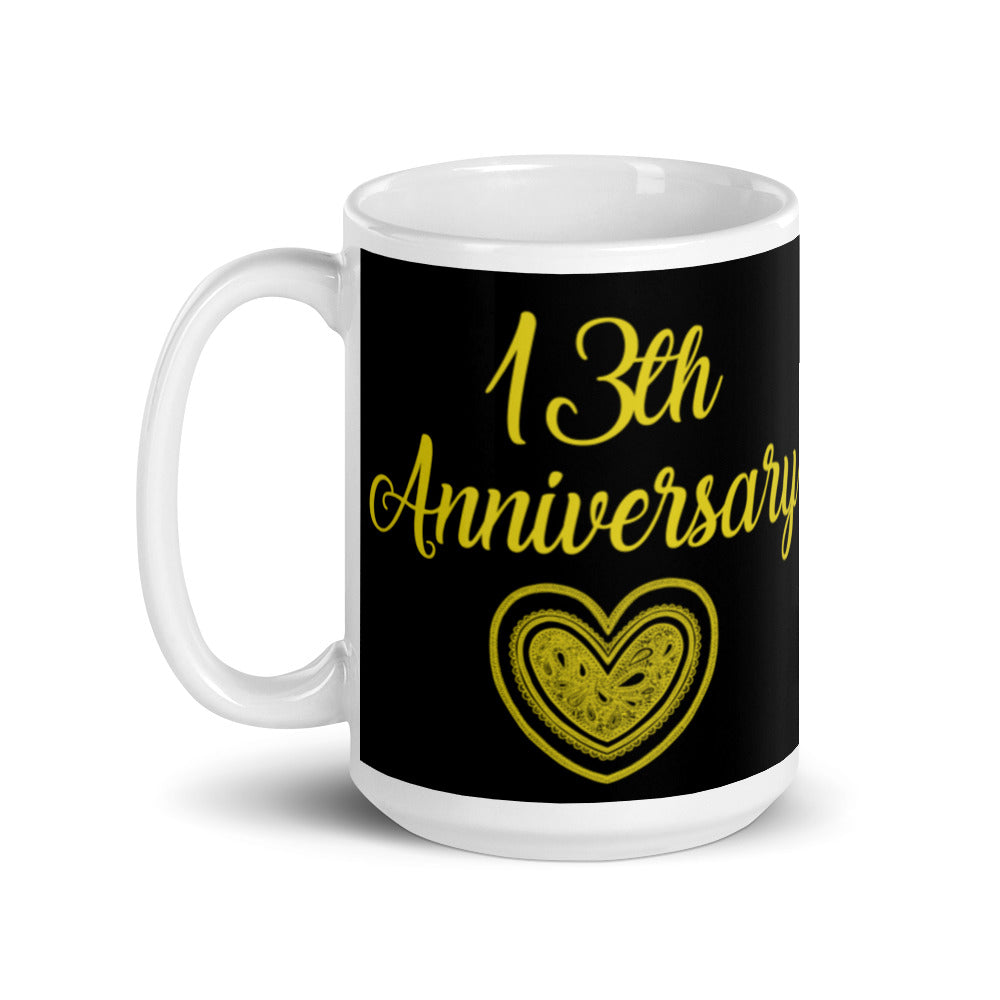 13th Anniversary in Black & Gold -  White glossy mug